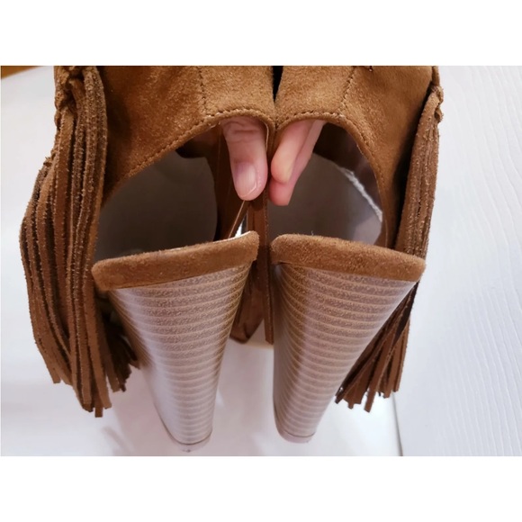 Booties Ankle Boots Stacked Heel Brown - Picture 5 of 6